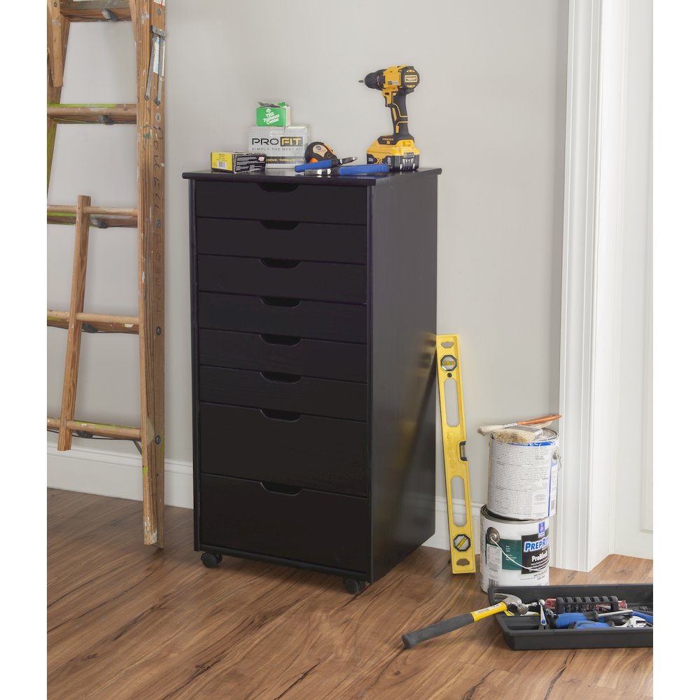 Cary Eight Drawer Rolling Storage Cart, Black. Picture 4
