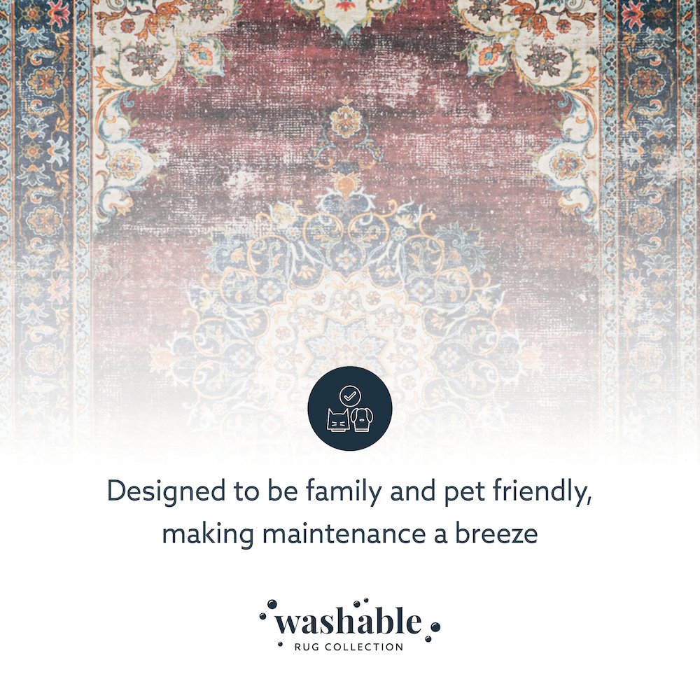 Washable Bryant Ivory/Burgundy 5x7, Rug. Picture 5