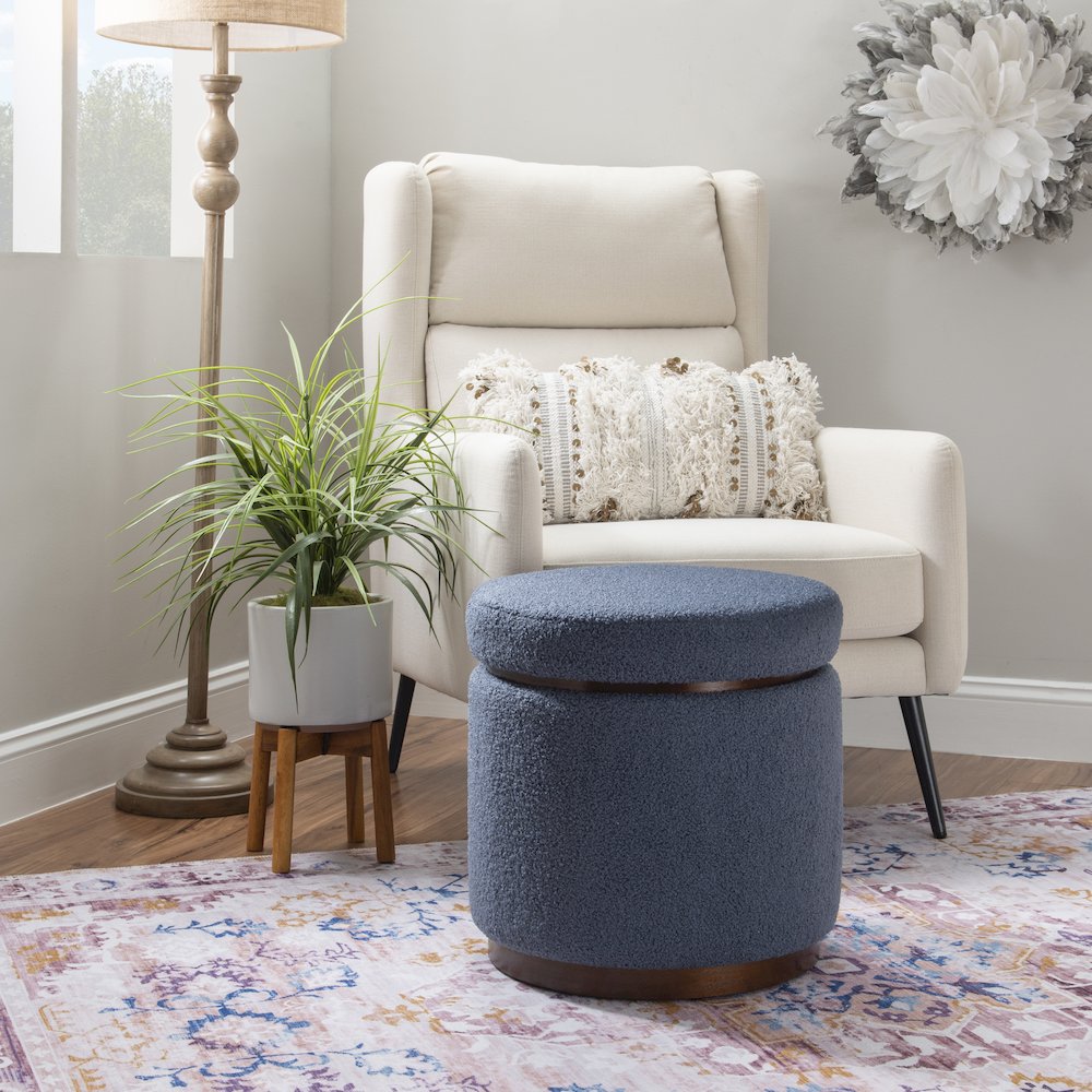 Blanche Storage Ottoman Blue Gry Walnut. Picture 2