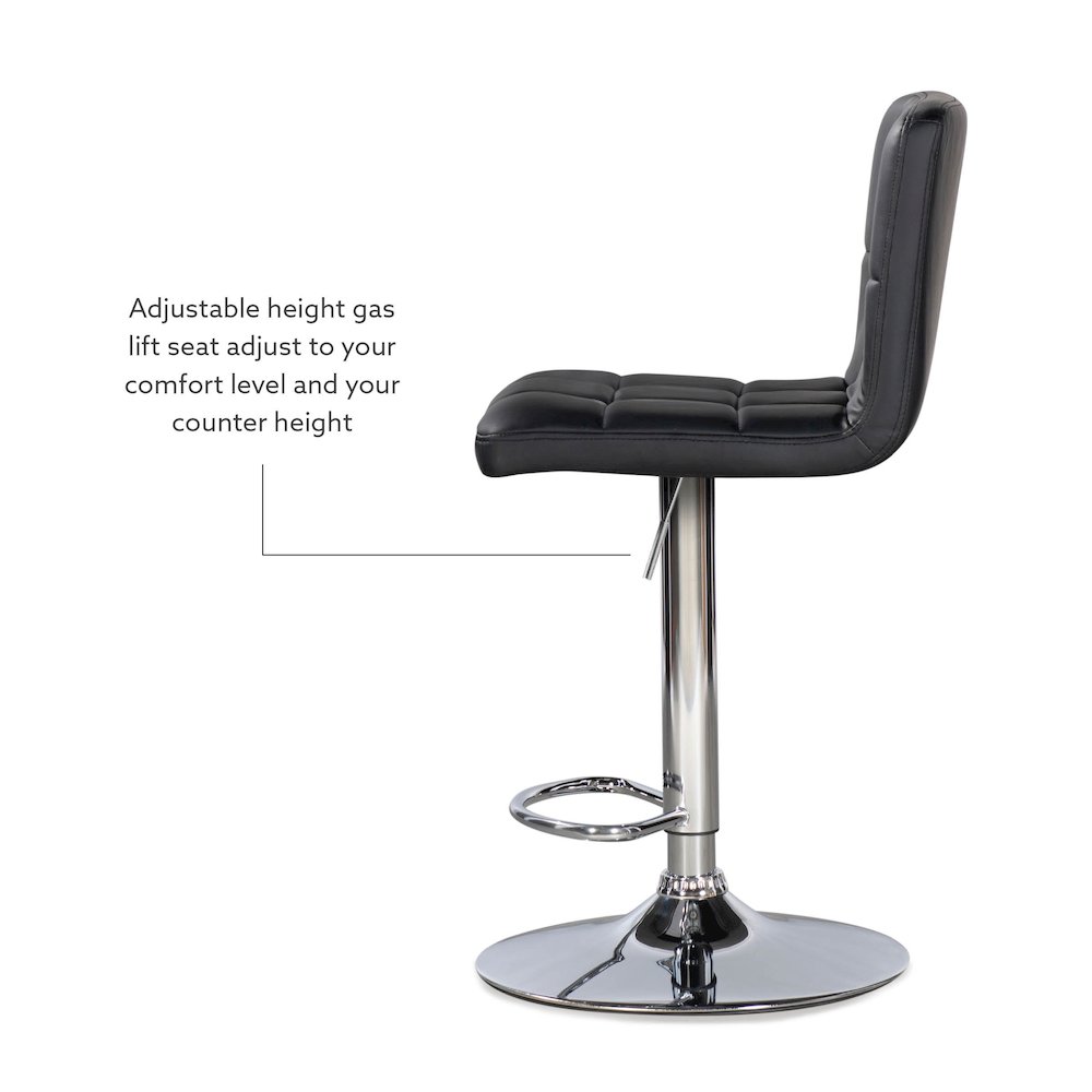 Black Quilted Faux Leather & Chrome Adjustable Height Bar Stool. Picture 13