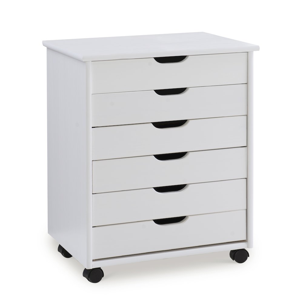Cary Six Drawer Wide Roll Cart, White Wash. Picture 10