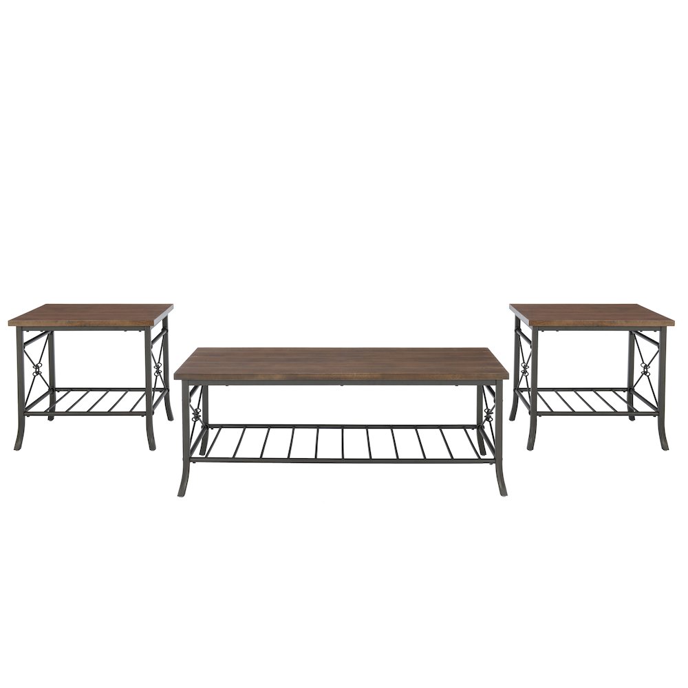 Verson 3Pc Metal Occasional Table Brown. Picture 1