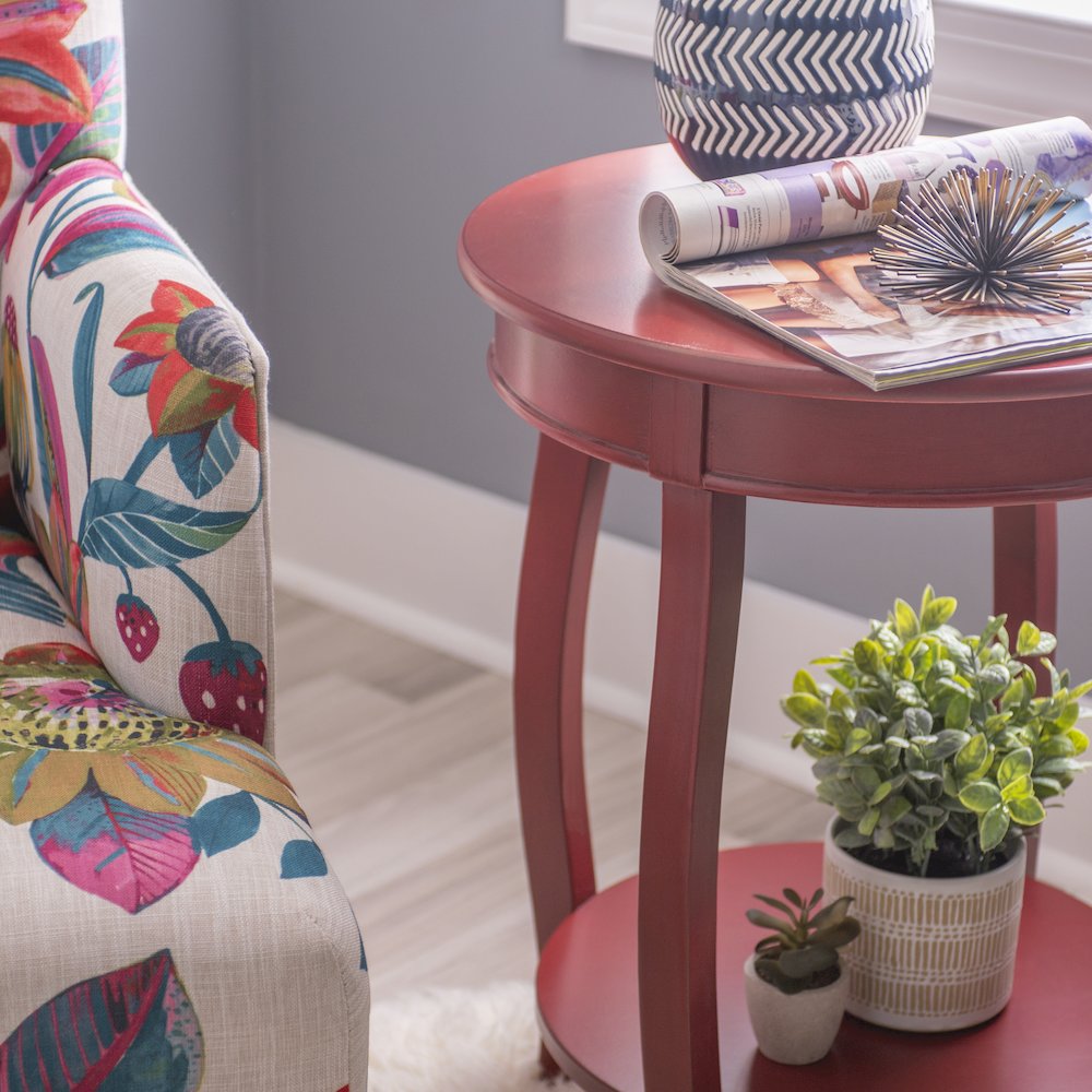 Red Round Table with Shelf. Picture 4