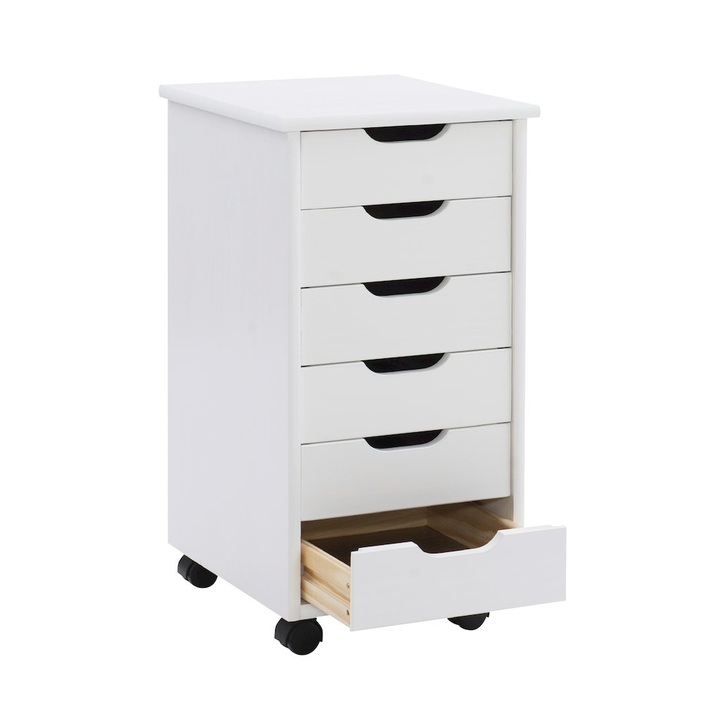 Cary Six Drawer Rolling Storage Cart, White Wash. Picture 1