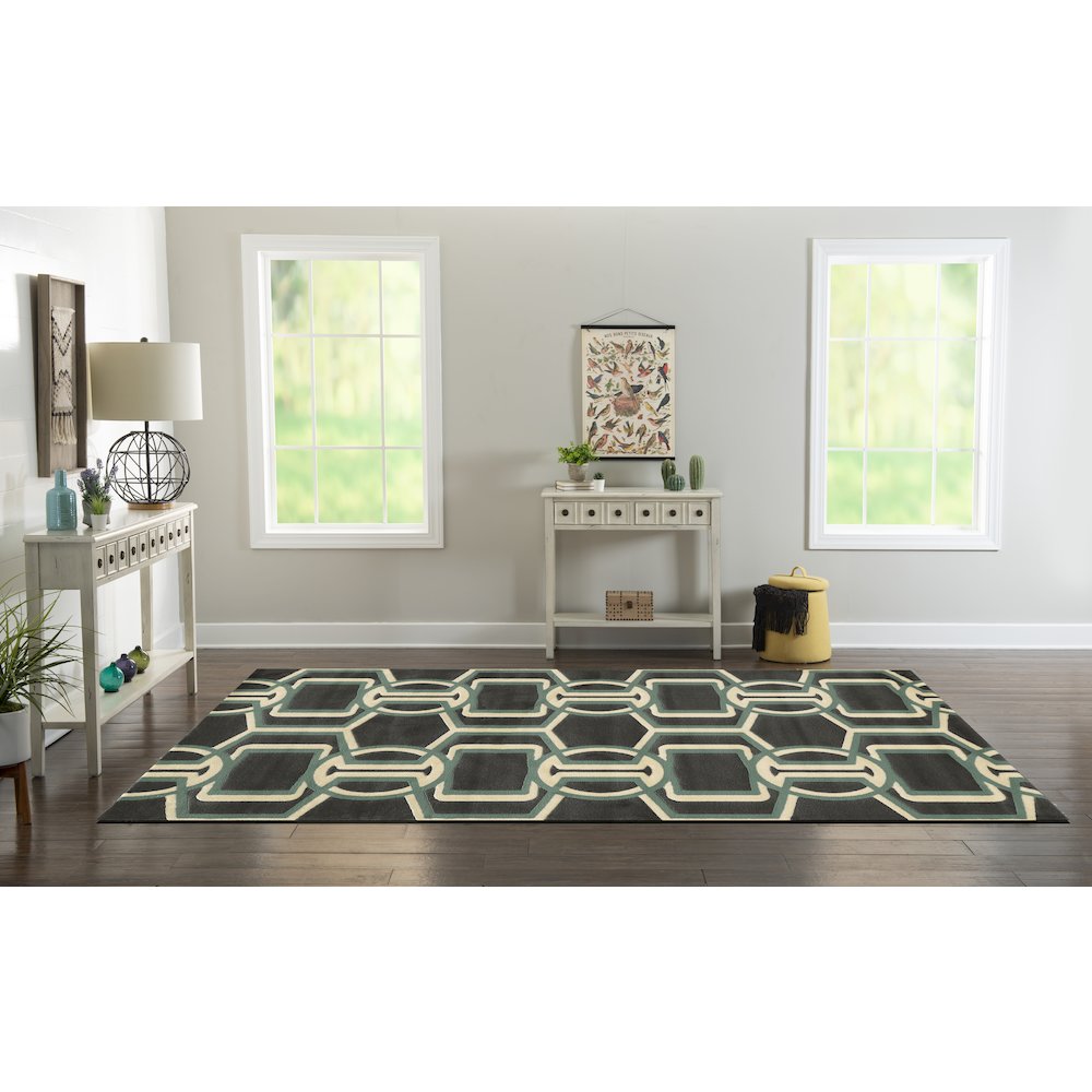 Roma Bridle Chocolate & Turquoise 8x10, Rug. Picture 1