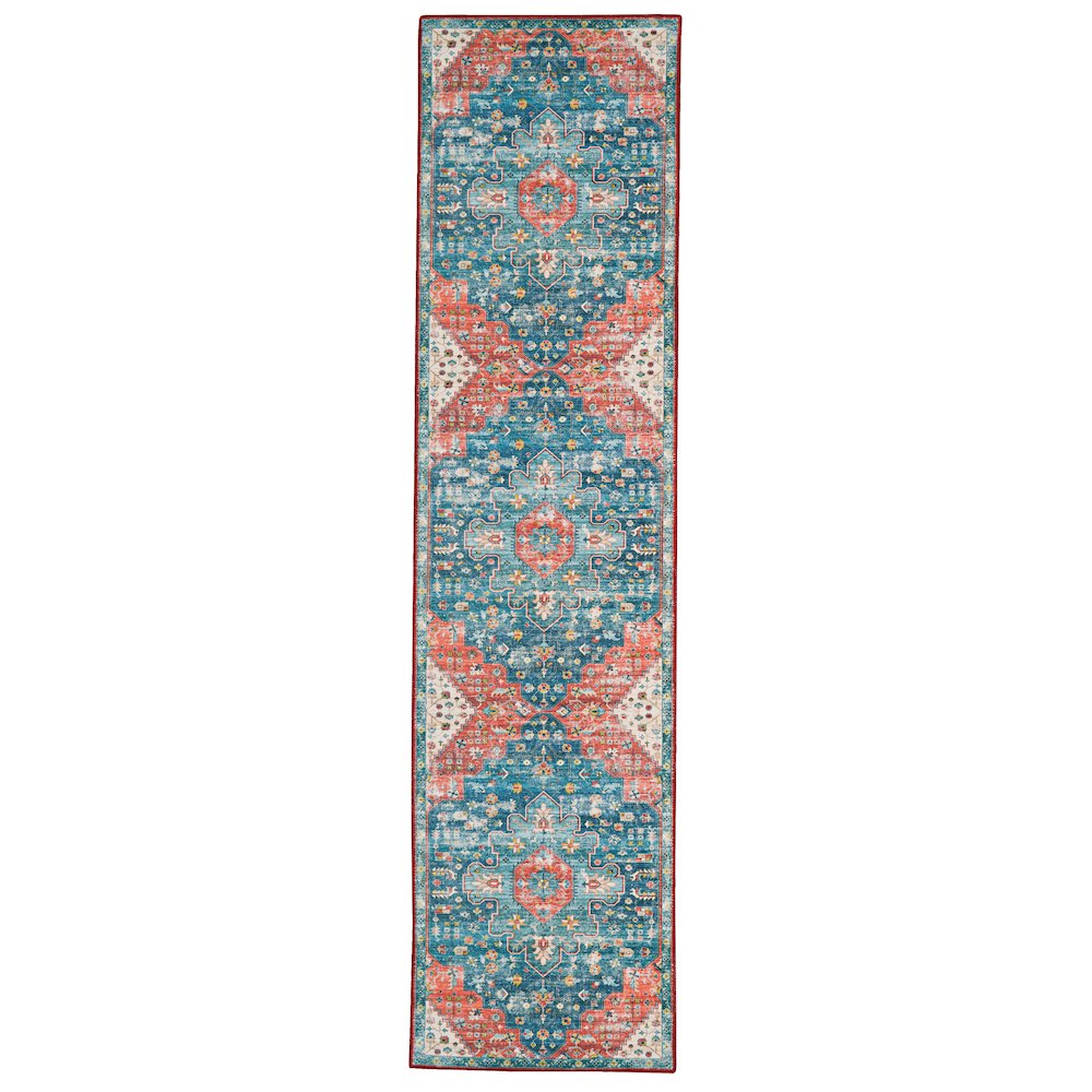Washable Markum Teal/Rust 2x8, Rug. Picture 1