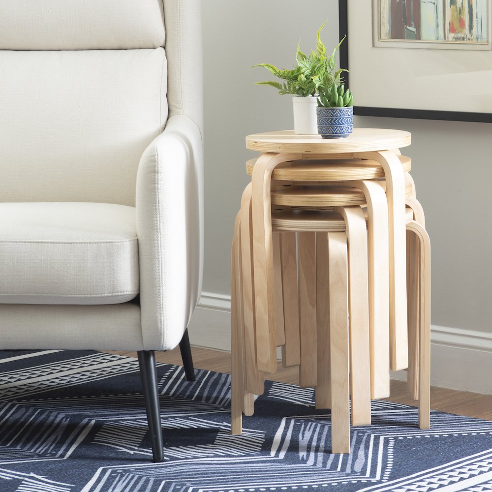 17 Inches Bentwood Stool - Natural Set Of 4. Picture 4