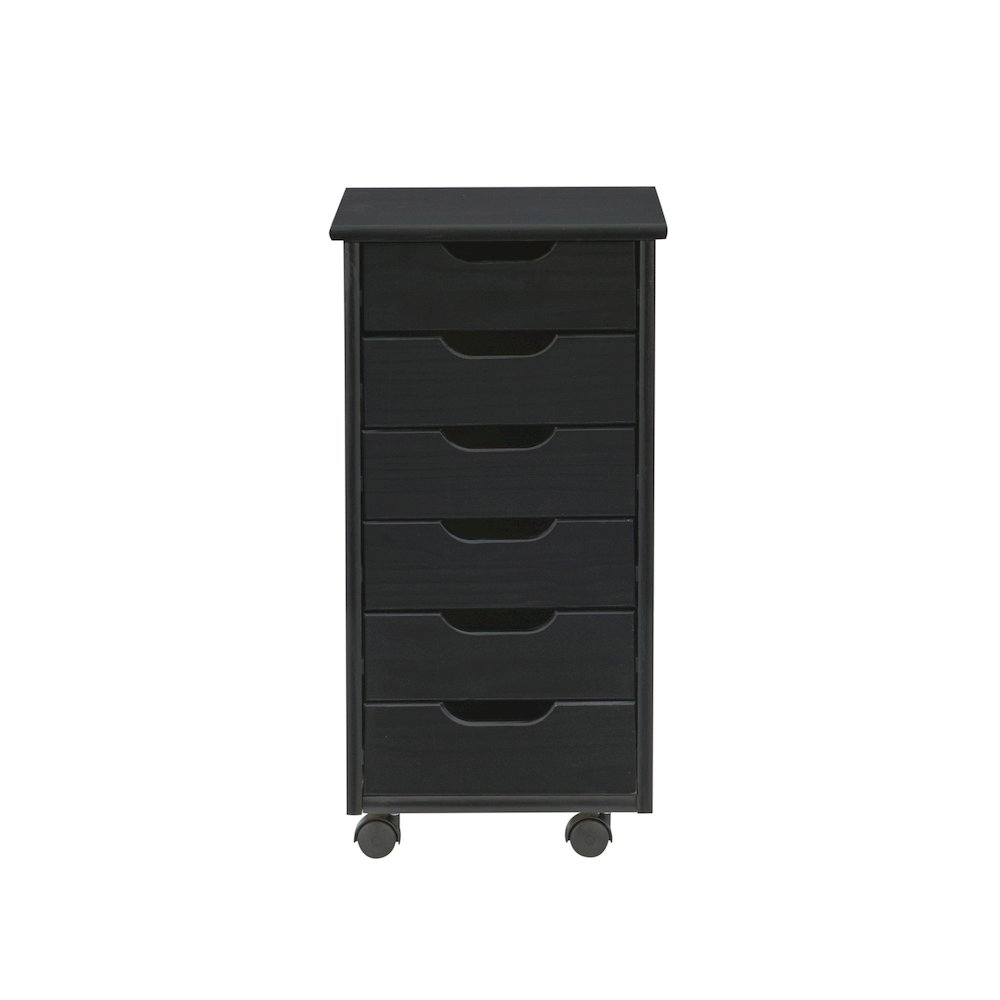 Cary Black Six Drawer Rolling Storage Cart Black. Picture 3