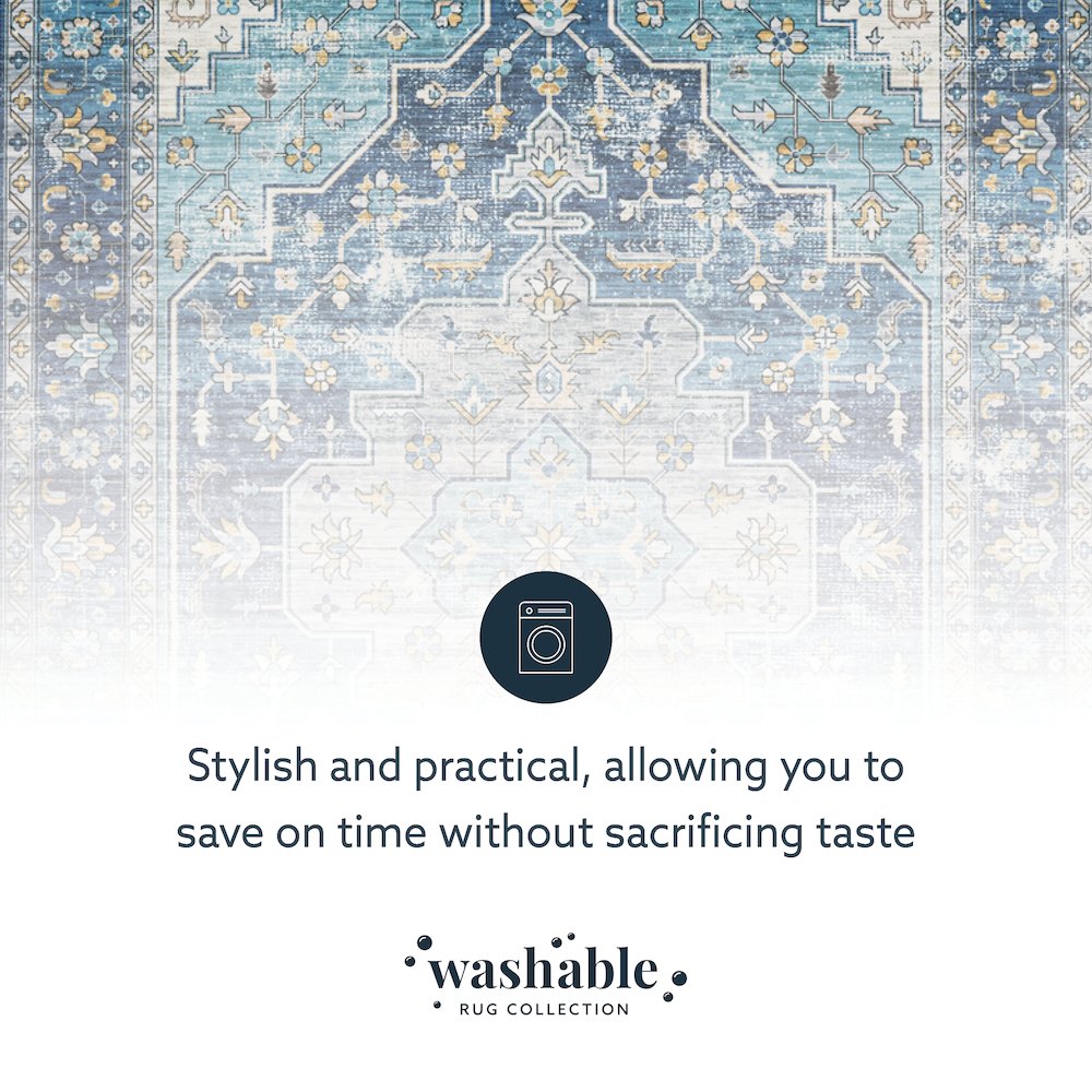 Washable Sariah Teal/Ivory 5x7, Rug. Picture 7