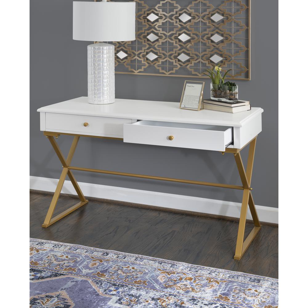 Two-Drawer Campaign Desk, White. Picture 12