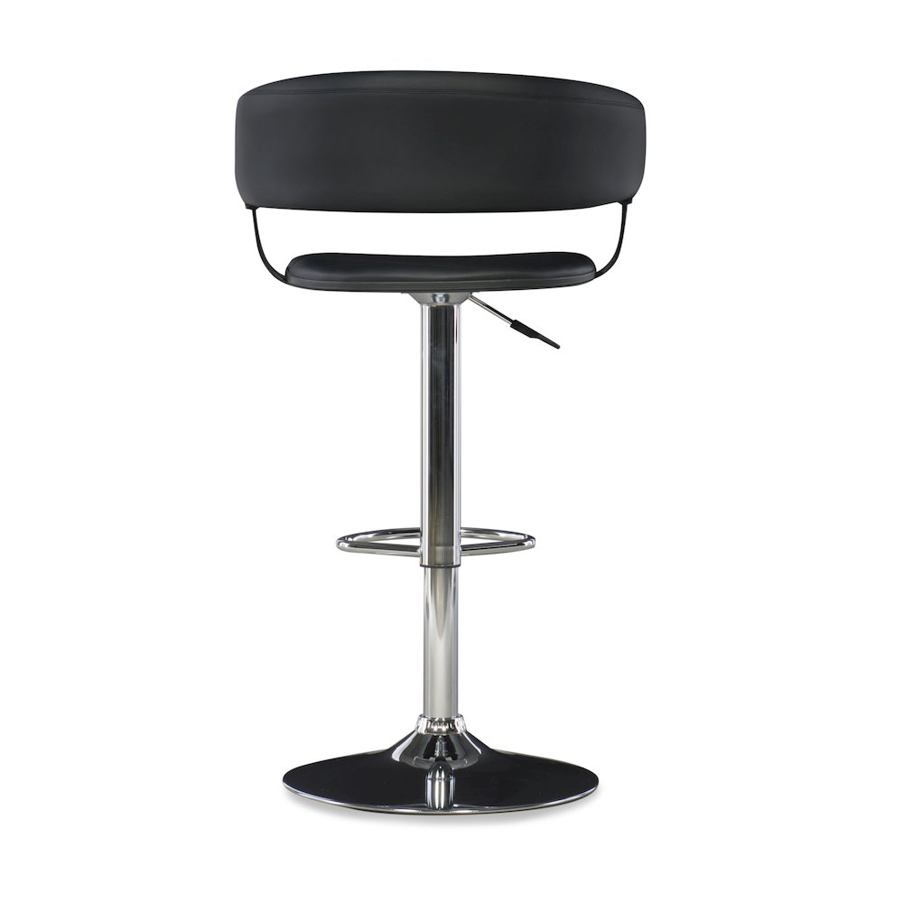 Black Faux Leather Barrel & Chrome Adjustable Height Bar Stool. Picture 9