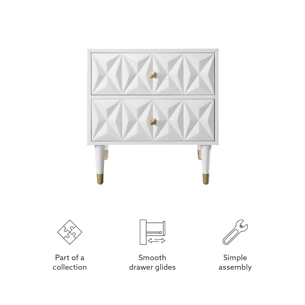Two Drawer Geo Texture Nightstand White. Picture 16