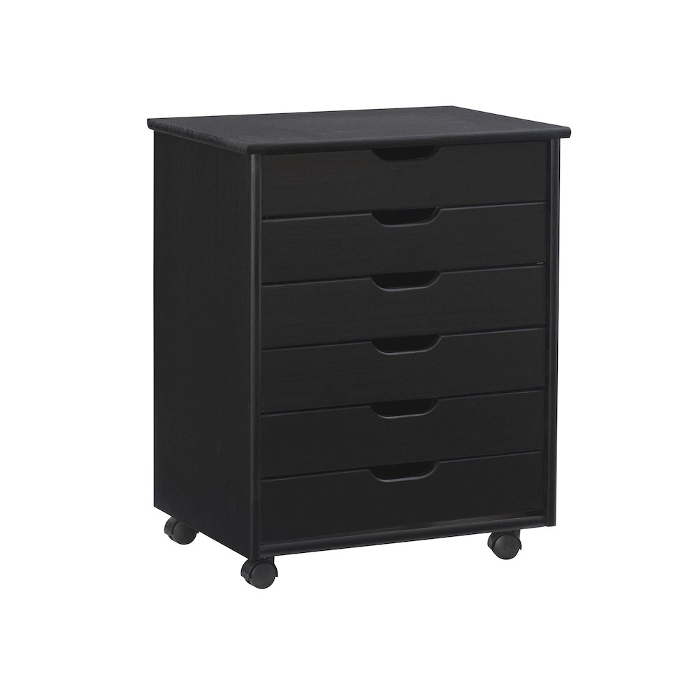 Cary Black Six Drawer Wide Rolling Storage Cart Black. Picture 9