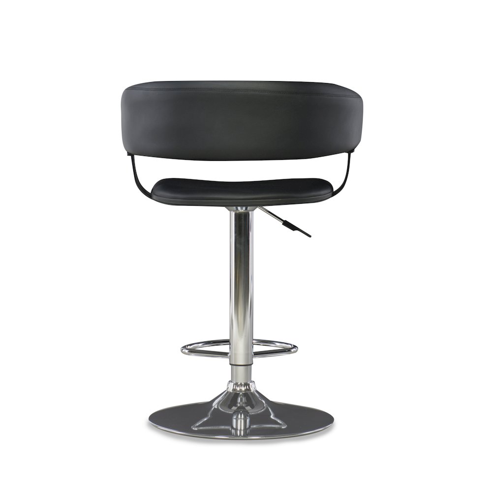 Black Faux Leather Barrel & Chrome Adjustable Height Bar Stool. Picture 10