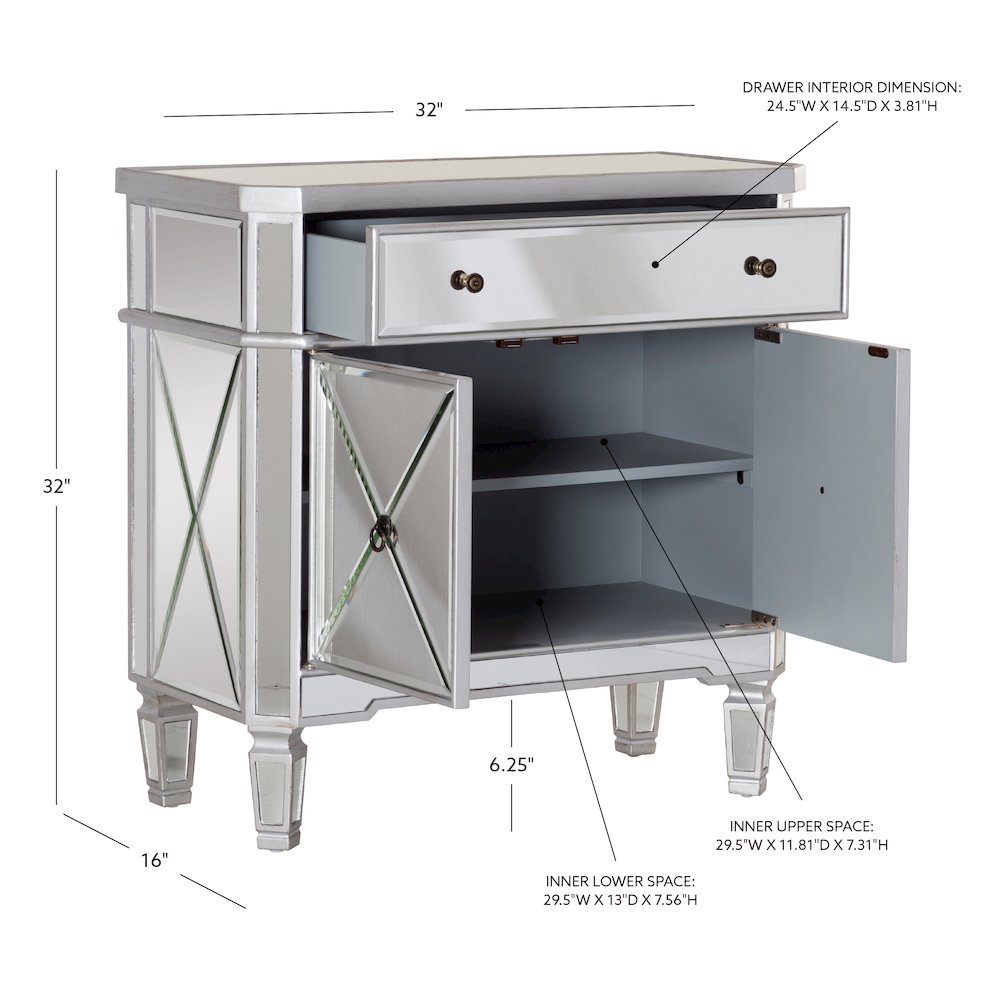 Mirrored 1-Drawer, 2-Door Console. Picture 13
