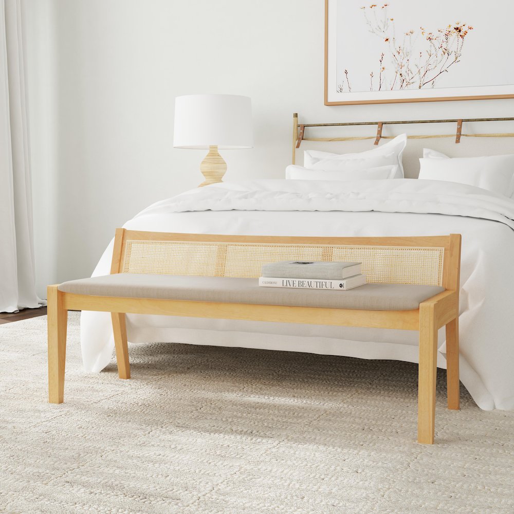 Nassau Rattan Cane Bench with Back, Beige. Picture 5