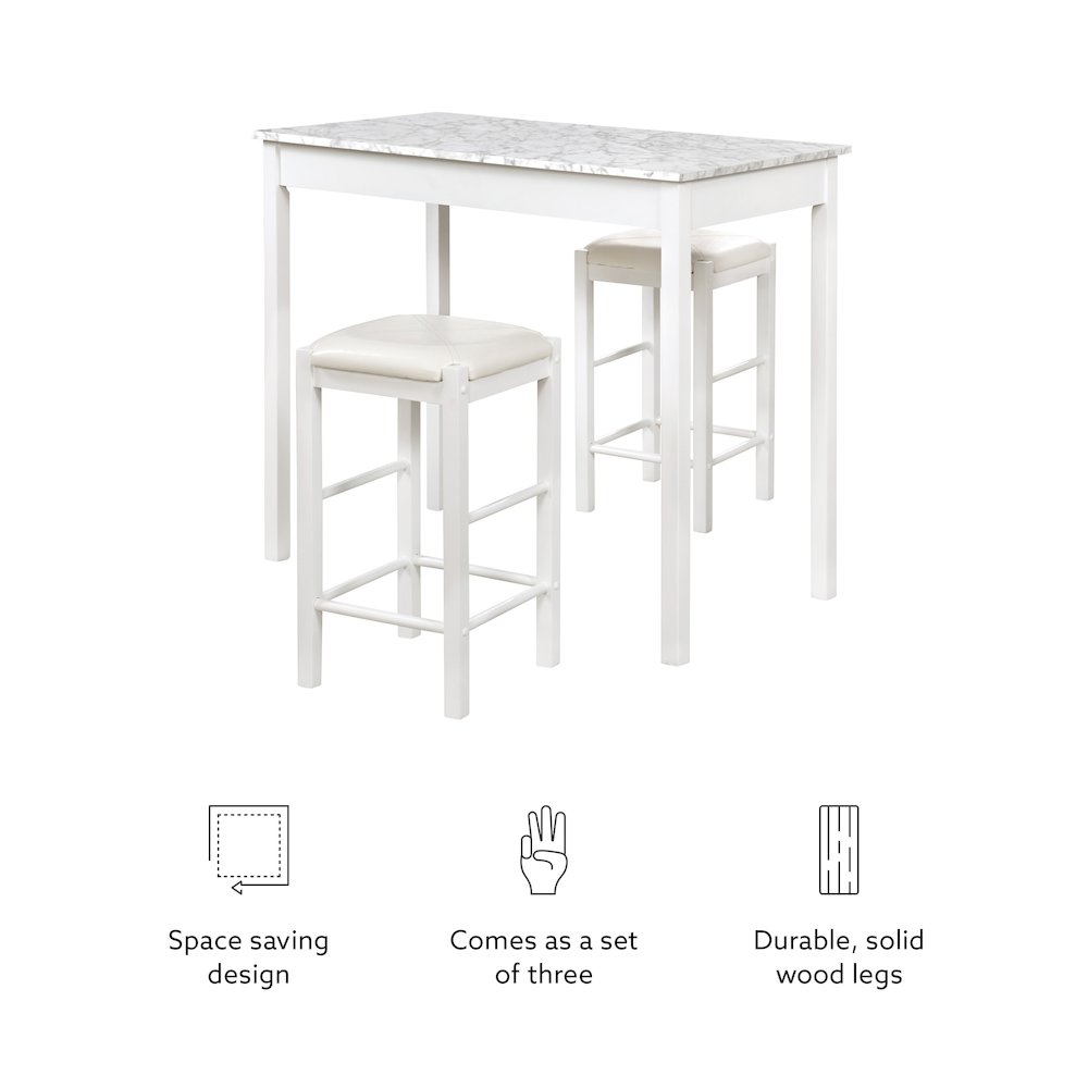 Lancer 3 Piece Tavern Set, White Faux Marble. Picture 12