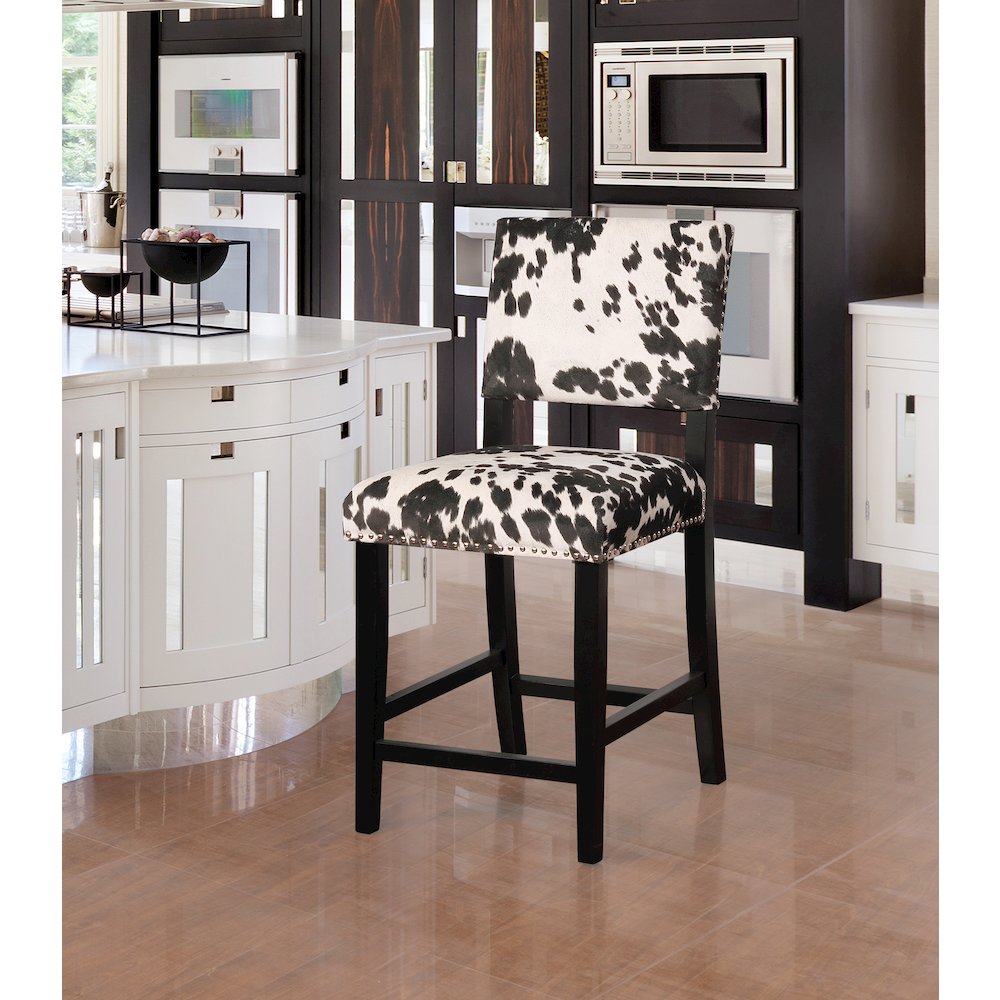 Corey Black Cow Print Counter Stool. Picture 1