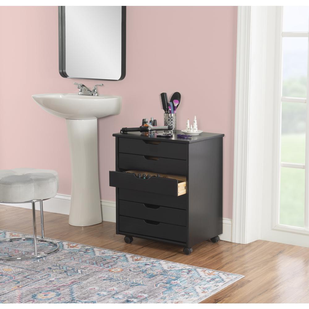 Cary Black Six Drawer Wide Rolling Storage Cart Black. Picture 24