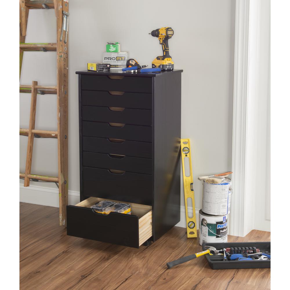 Cary Eight Drawer Rolling Storage Cart, Black. Picture 17