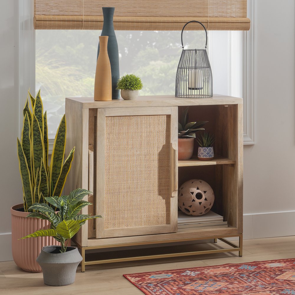 Janie Rattan Cabinet Two Sliding Doors. Picture 4