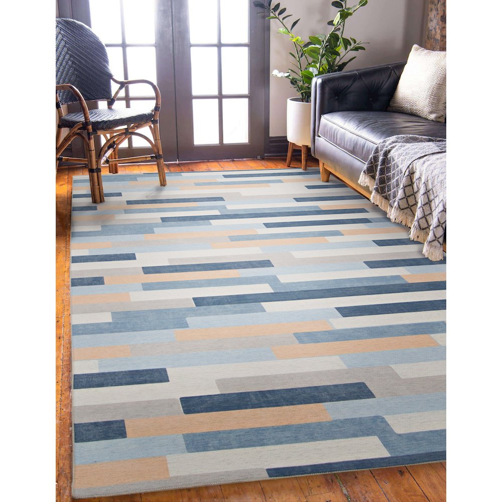 Outdoor Washable Miami Ivory & Blue 5' X7', Rug. Picture 1