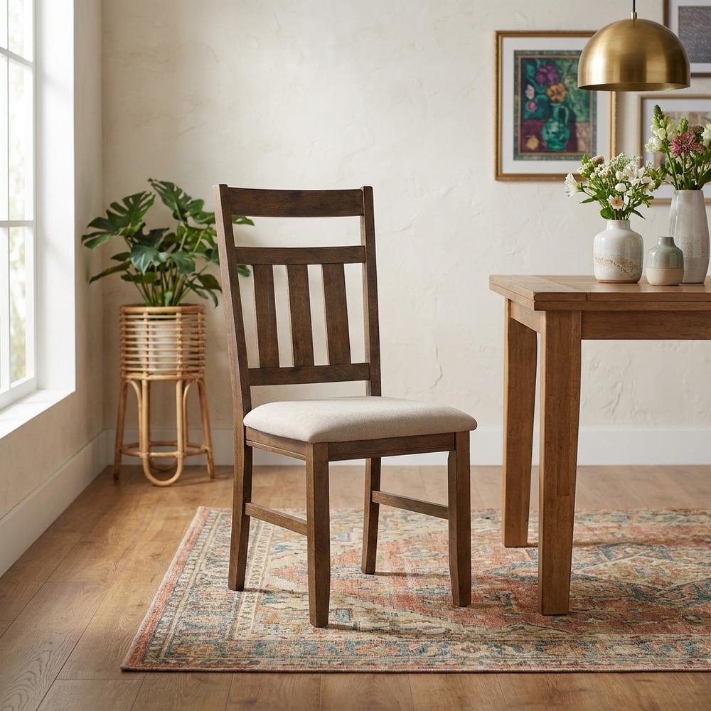 Rustic Umber Side Chair with Polyester Upholstery and Comfortable Seat, Set of 2. Picture 2
