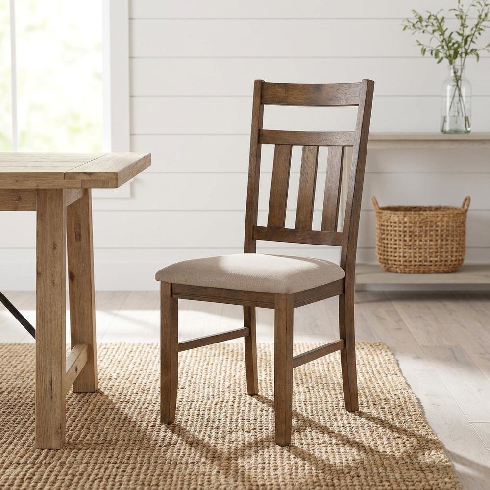 Rustic Umber Side Chair with Polyester Upholstery and Comfortable Seat, Set of 2. Picture 3