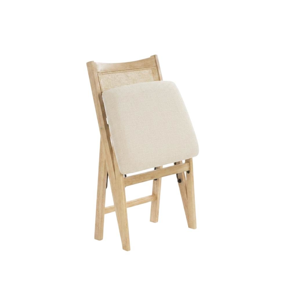 Beige Rattan Cane Folding Dining Side Chair with Polyester Fabric Seat. Picture 5