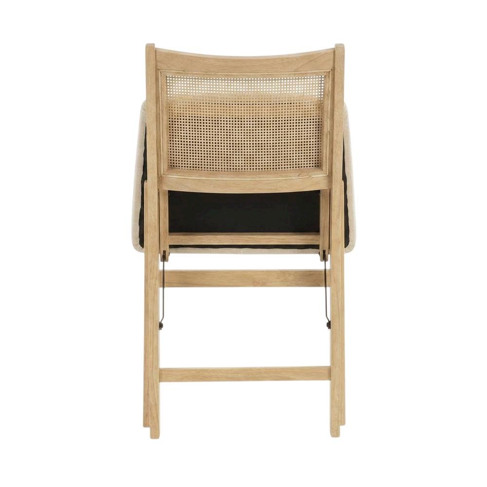 Beige Rattan Cane Folding Dining Side Chair with Polyester Fabric Seat. Picture 6