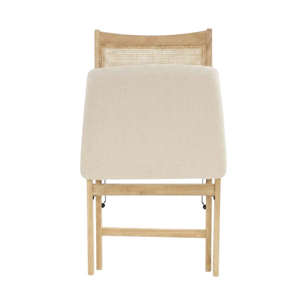Beige Rattan Cane Folding Dining Side Chair with Polyester Fabric Seat. Picture 7
