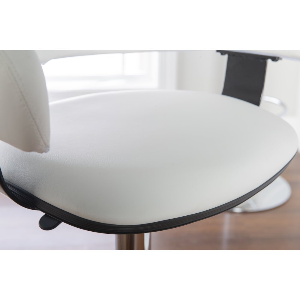 White Faux Leather Barrel & Chrome Adjustable Height Bar Stool. Picture 3
