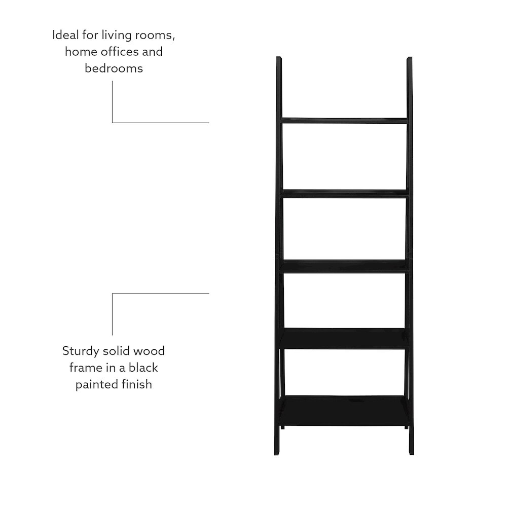 Acadia Ladder Bookshelf, Black. Picture 8
