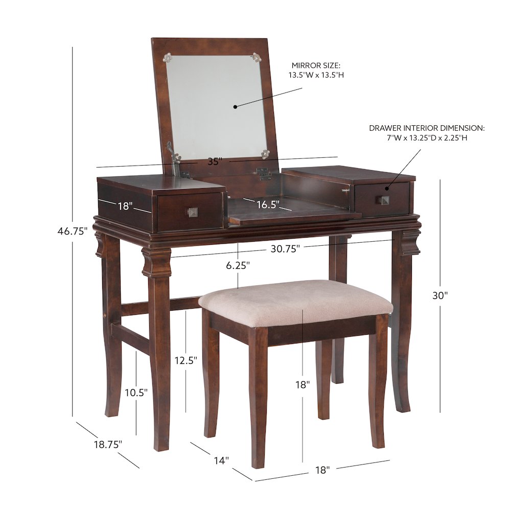 Angela Walnut Vanity Set. Picture 19