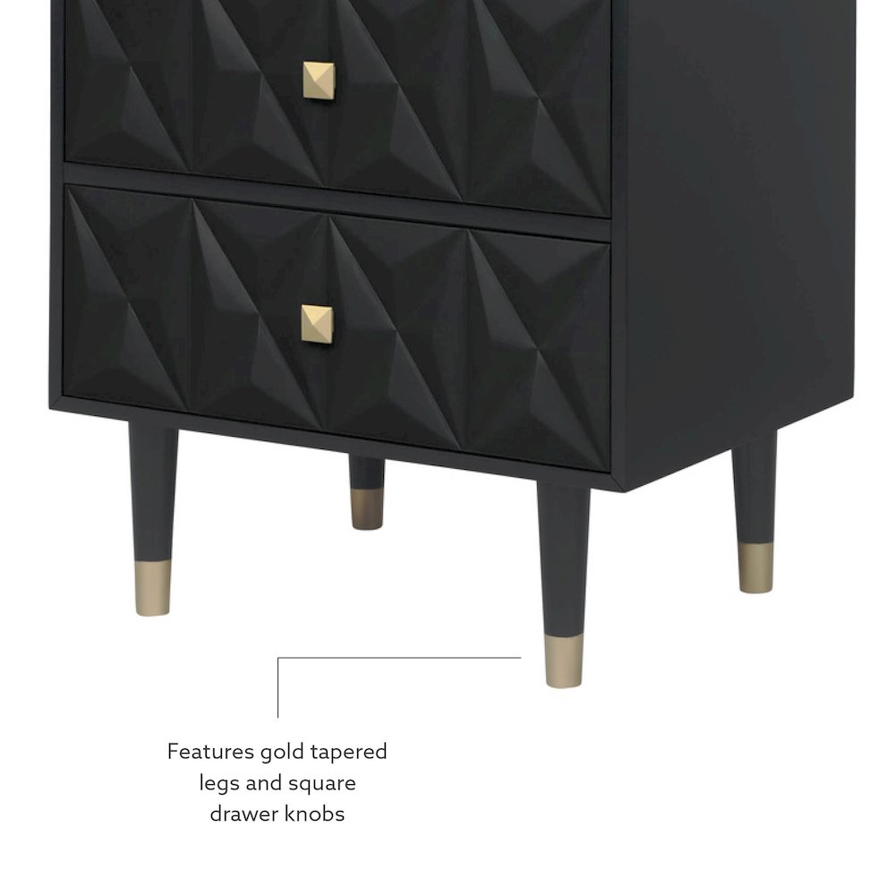 Two Drawer Geo Texture Nightstand Black. Picture 14