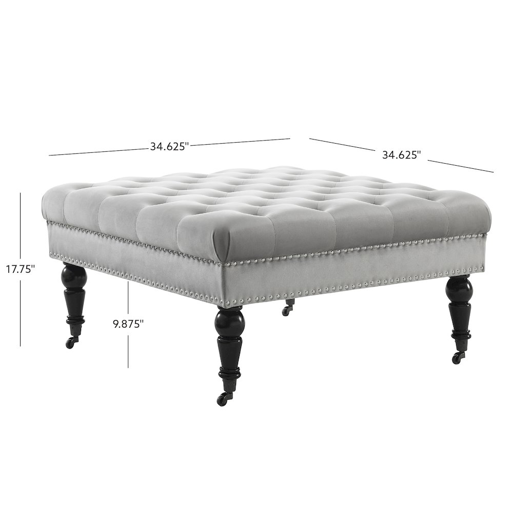 Isabelle Gray Velvet Square Tufted Ottoman. Picture 7