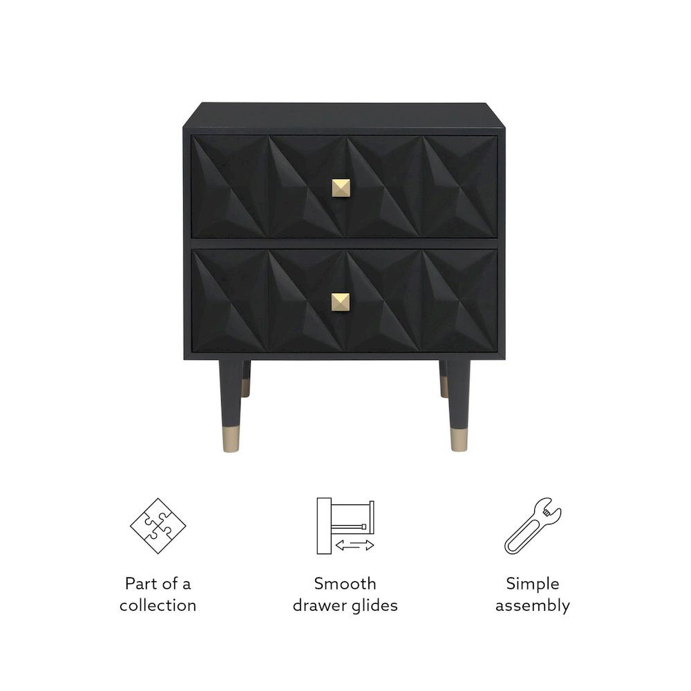 Two Drawer Geo Texture Nightstand Black. Picture 16