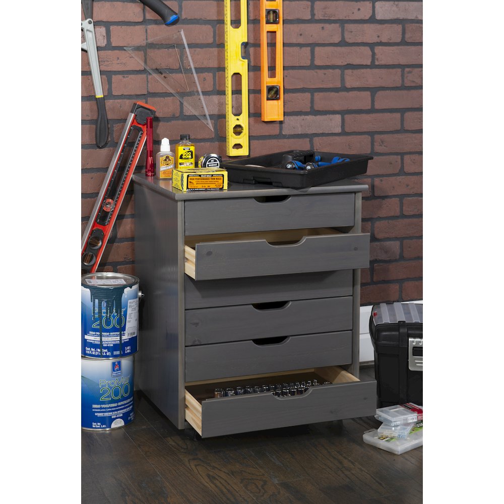 Cary Six Drawer Wide Roll Cart, Grey. Picture 6