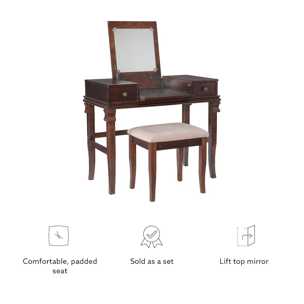 Angela Walnut Vanity Set. Picture 17