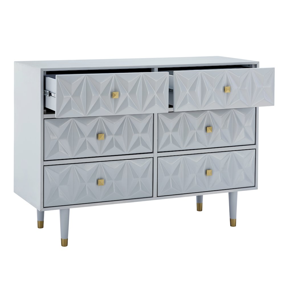 Six Drawer Geo Texture Dresser Grey. Picture 1