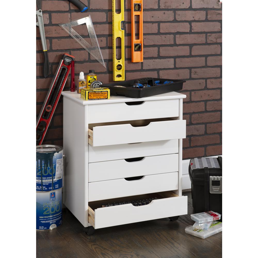 Cary Six Drawer Wide Roll Cart, White Wash. Picture 12