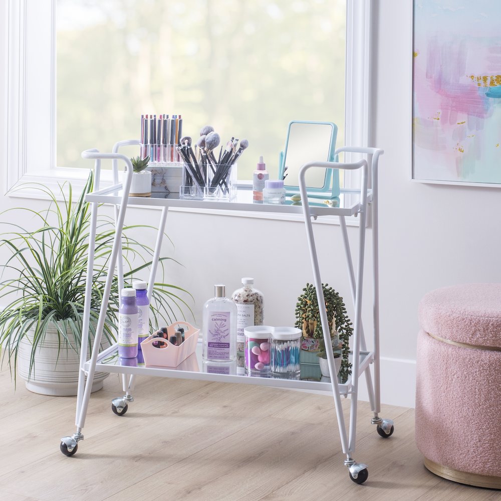 White Mid-Century Bar Cart. Picture 2