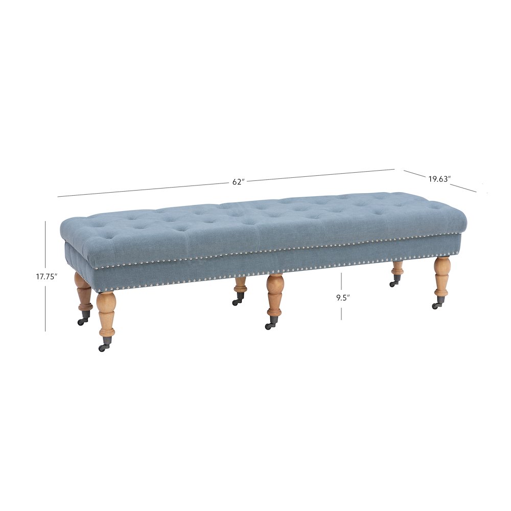 Isabelle Washed Blue Linen 62 Inches Bench. Picture 10