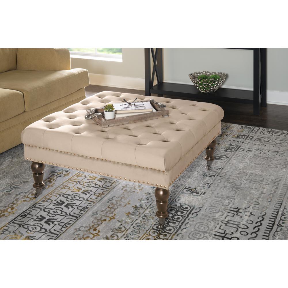 Isabelle Tan Velvet Square Tufted Ottoman. Picture 4