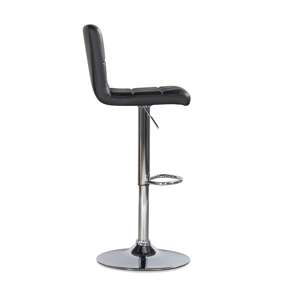 Black Quilted Faux Leather & Chrome Adjustable Height Bar Stool. Picture 6