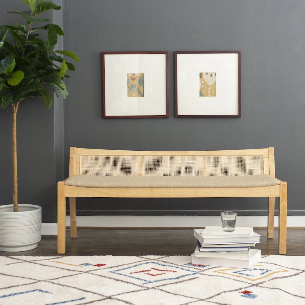 Nassau Rattan Cane Bench with Back, Beige. Picture 2