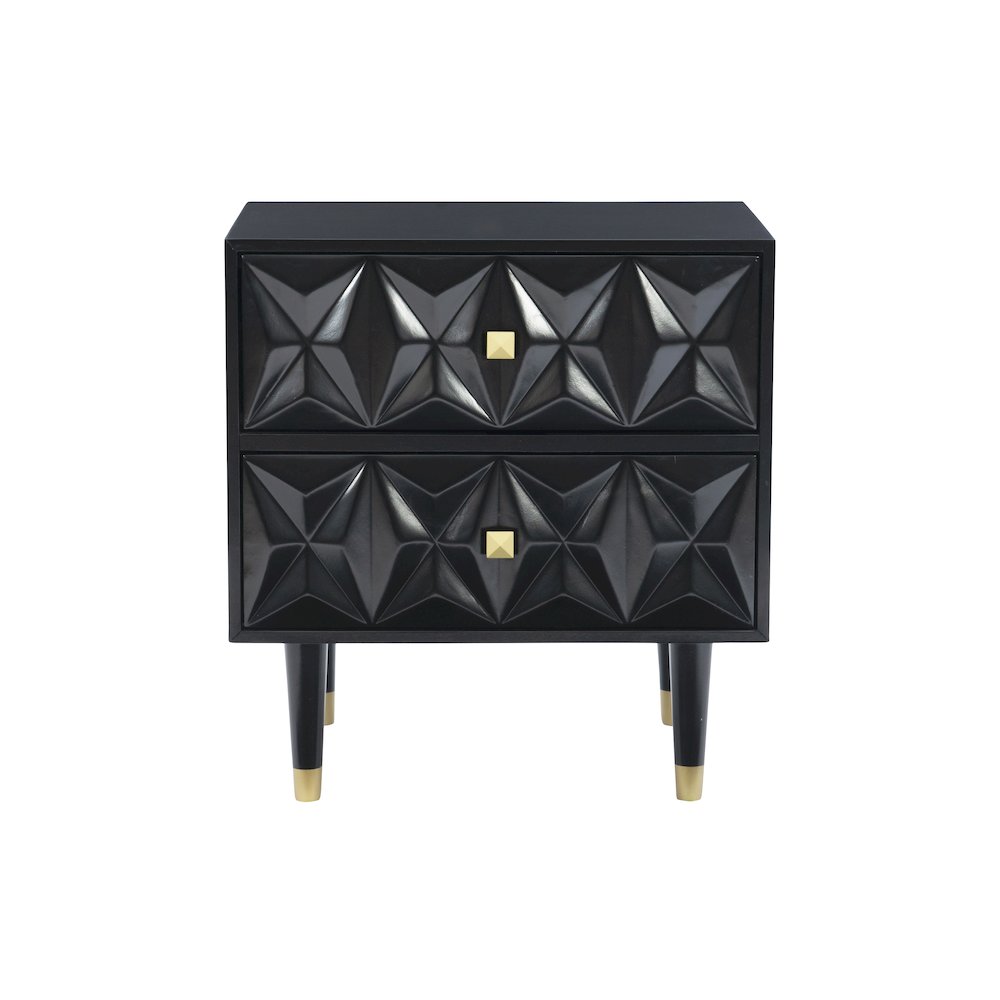 Two Drawer Geo Texture Nightstand Black. Picture 2