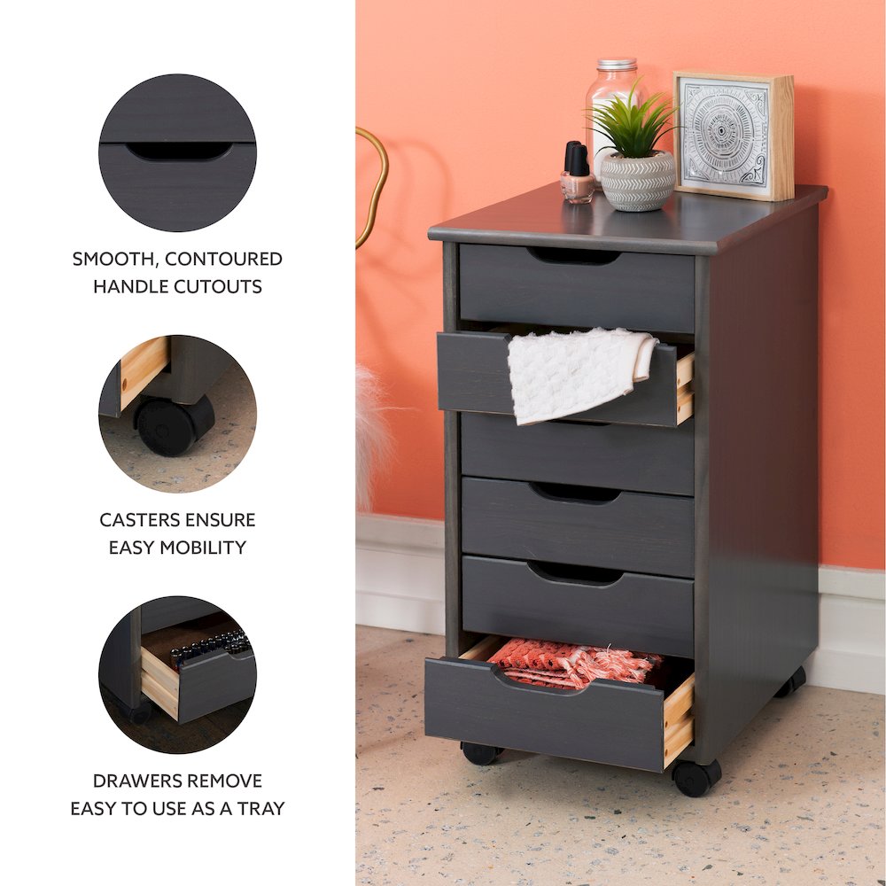 Cary Six Drawer Rolling Storage Cart, Grey. Picture 11