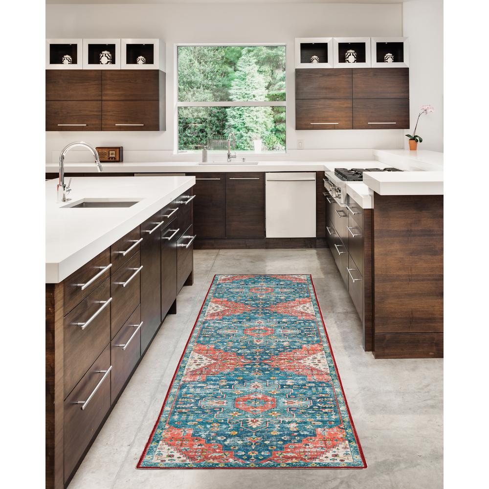 Washable Markum Teal/Rust 2x8, Rug. Picture 2