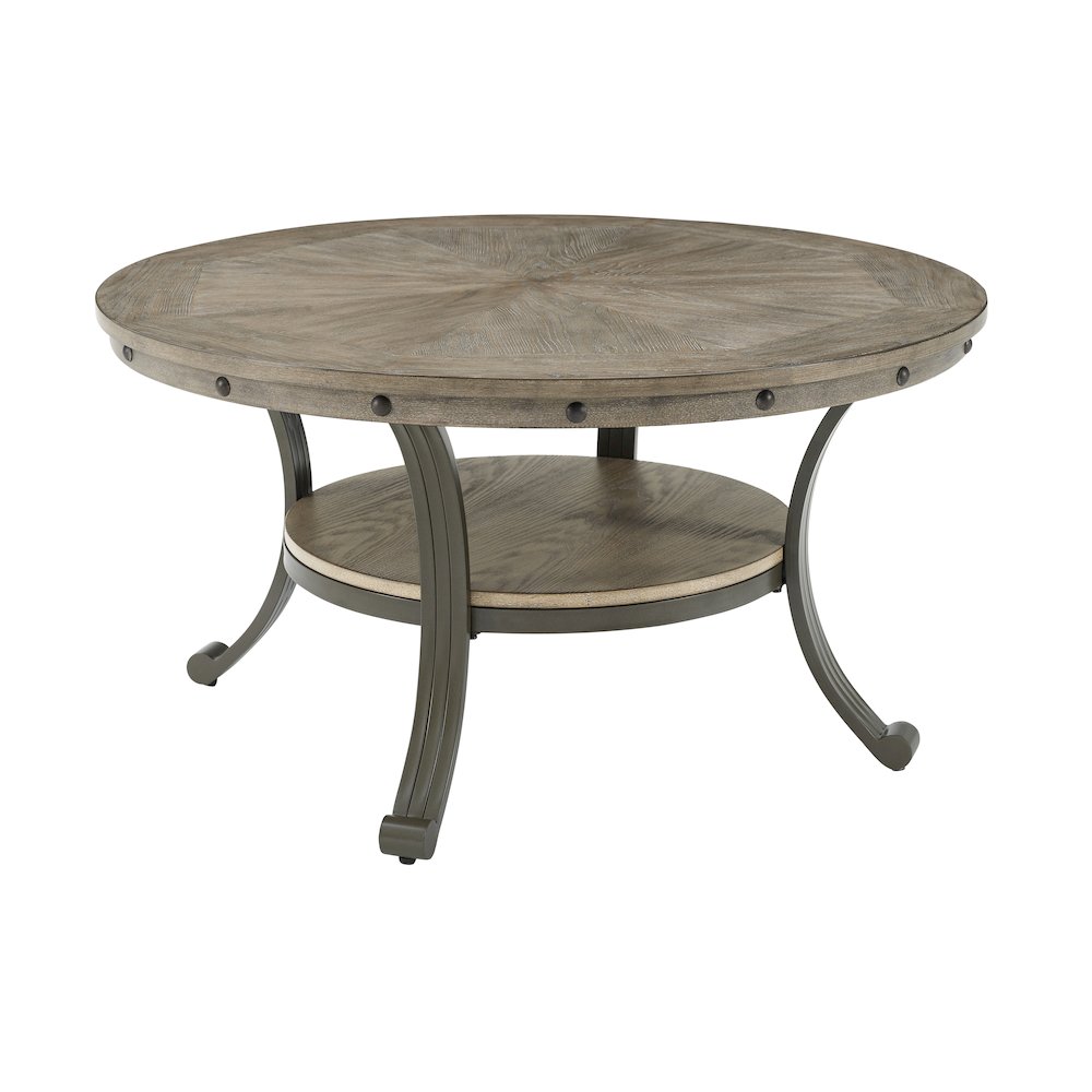 Franklin Metal and Wood Round Coffee Table Pewter. Picture 5
